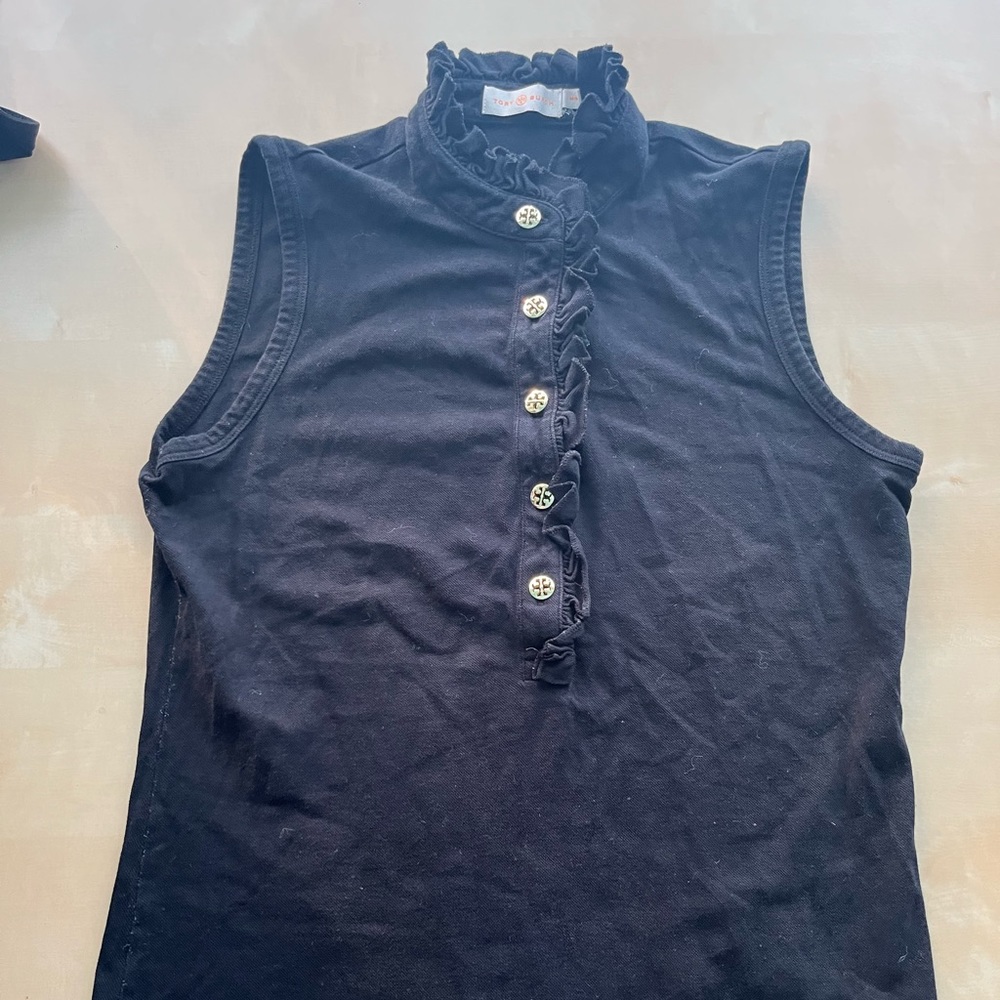 tory burch lace trim collared tank top
